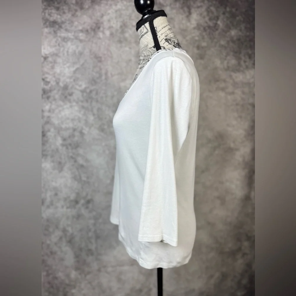 Style & Co. White Cotton Blouse with Silver/Gold Neckline 3/4 Sleeves Size M - Picture 5 of 11